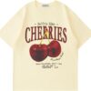 Aelfric Eden Oversized Graphic Tees Unisex Cherries Print T Shirts Casual Summer Short Sleeve Top Cotton Cute Tee Shirt
