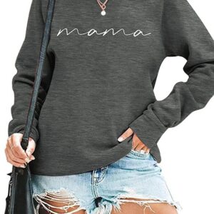 ASTANFY Womens Crewneck Sweatshirt Mama Letter Print Long Sleeve Loose Fashion Pullover Top