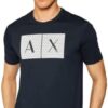 A|X ARMANI EXCHANGE mens Crew Neck Logo Tee T Shirt, Grid Logo Navy, Large US