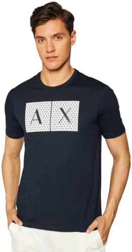 A|X ARMANI EXCHANGE mens Crew Neck Logo Tee T Shirt, Grid Logo Navy, Large US