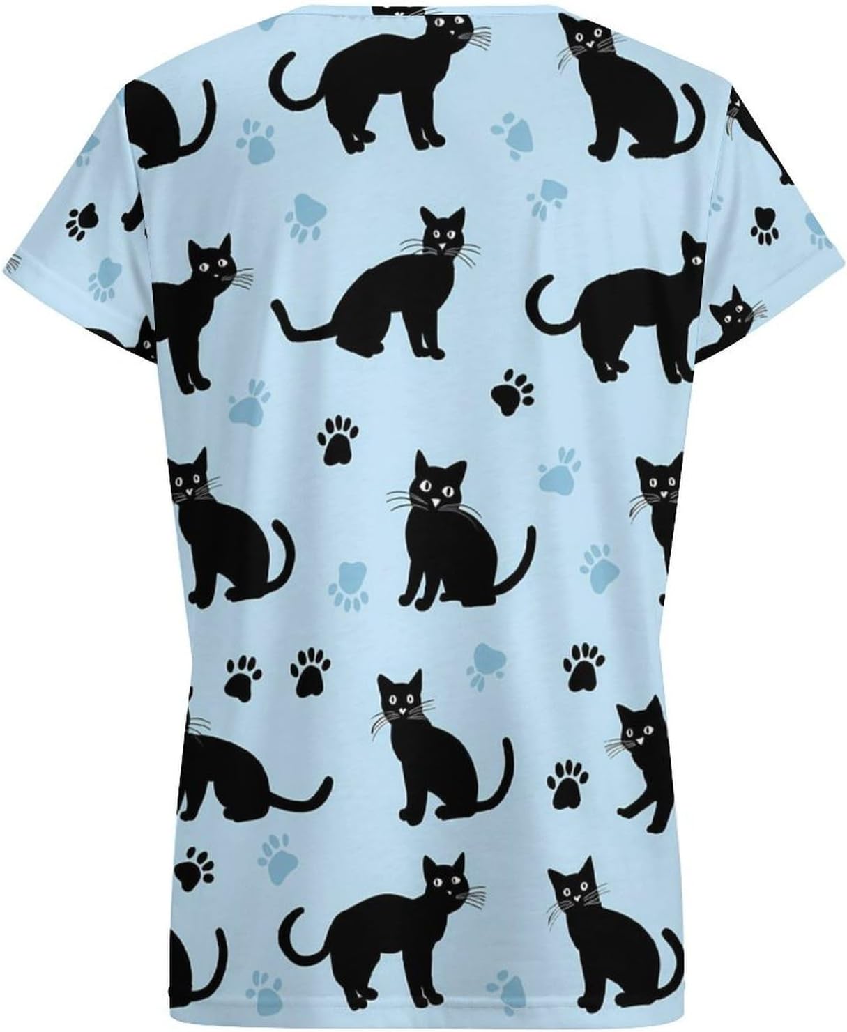 Cute Cats Paw Prints Womens V Neck Short Sleeve T Shirts Summer Tops Tees Fashion Outfits Clothes - Image 4