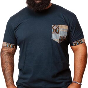 D'IYANU | Seun Men's African Print T-Shirt with Patterned Pocket | Short Sleeve Premium Comfortable and Traditional