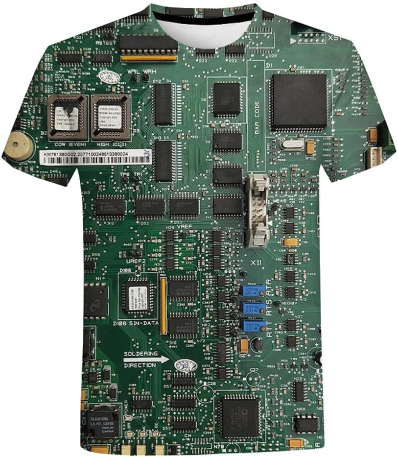ERTXGBA Circuit Board 3D Printed T Shirt Men Casual Short Sleeve Streetwear Oversized