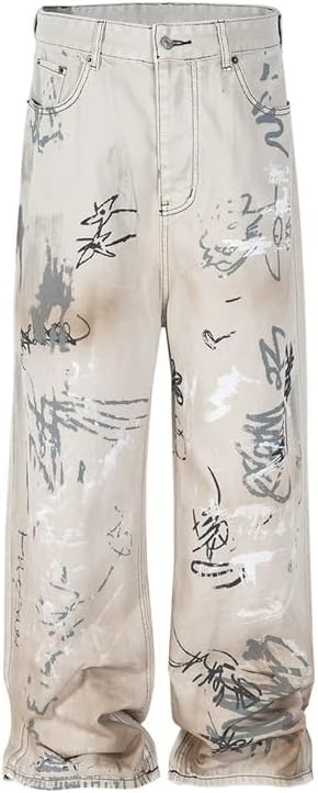 ERTXGBA Long Pants, Unisex White Straight Leg Washed Jeans