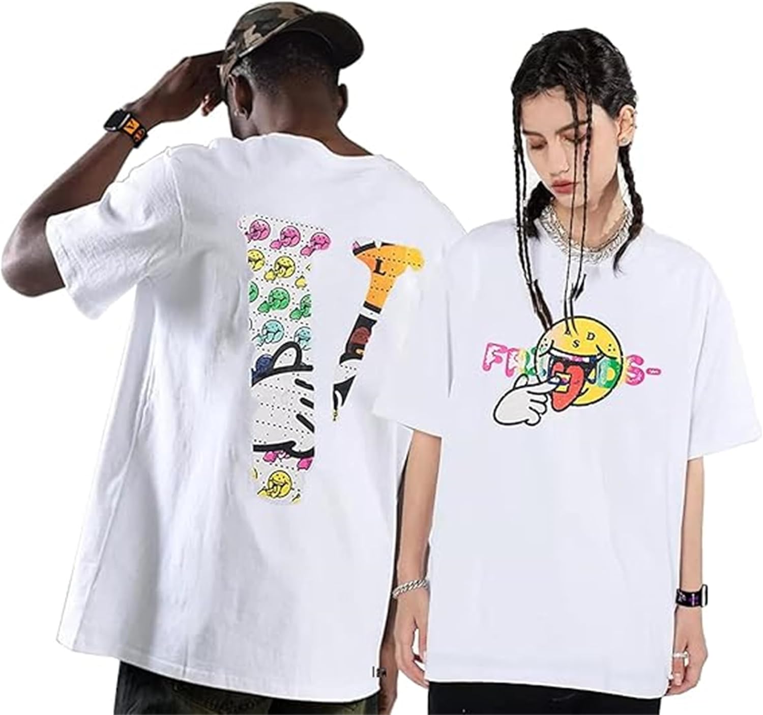 Fashion Men's Short Sleeved T-Shirt V Letter Printed Tops Casual Couple T-Shirt Hip Hop Short Sleeved Tops - Image 15