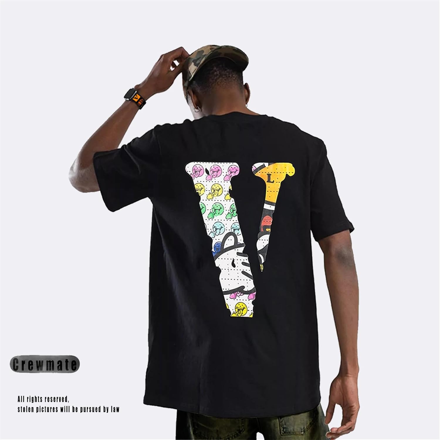 Fashion Men's Short Sleeved T-Shirt V Letter Printed Tops Casual Couple T-Shirt Hip Hop Short Sleeved Tops - Image 5