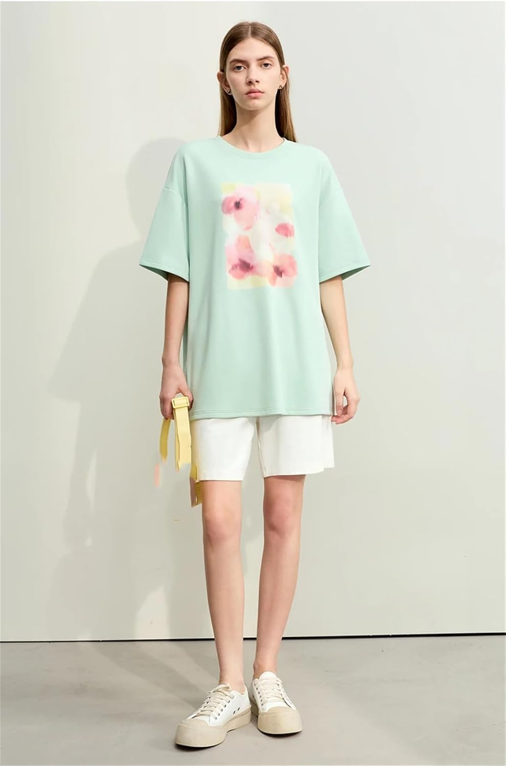 Fnfmrfmr Women's T-Shirts Round Neck Flower Print Short Sleeves Tees Stretchy Loose Blouse - Image 3