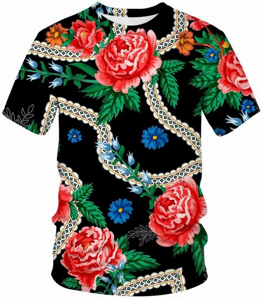 HBJWOV T Shirt Men 3D Printed Loose Casual Tops Plus Size Short Sleeve Personalized Streetwear