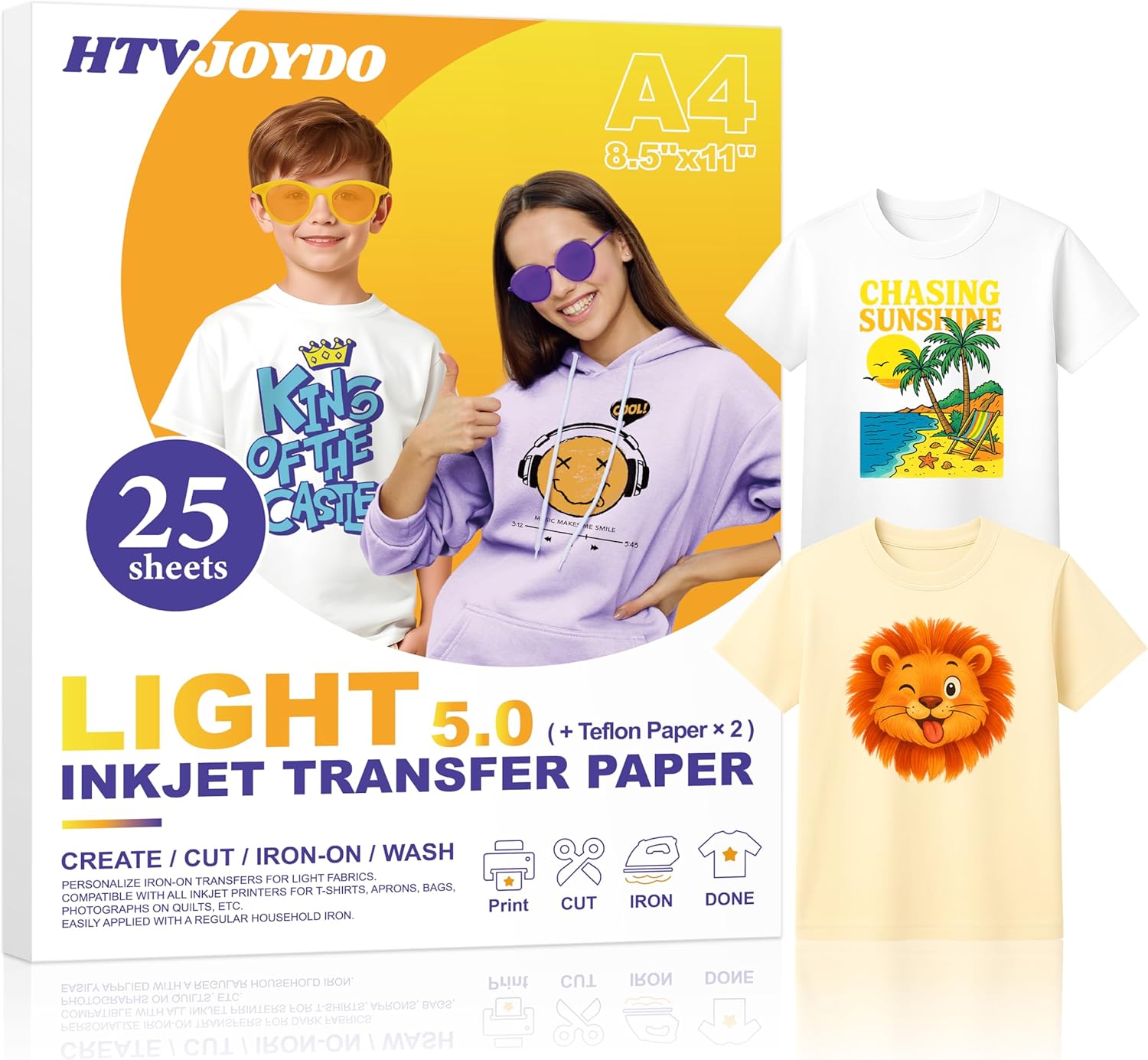 HTVJOYDO Iron-On Heat Transfer Paper for T-Shirts, 25 Sheets 8.5x11", Iron on Vinyl for Dark Fabric, Printable Heat Transfer Vinyl for Inkjet Printer, Perfect for Summer Crafts - Image 7