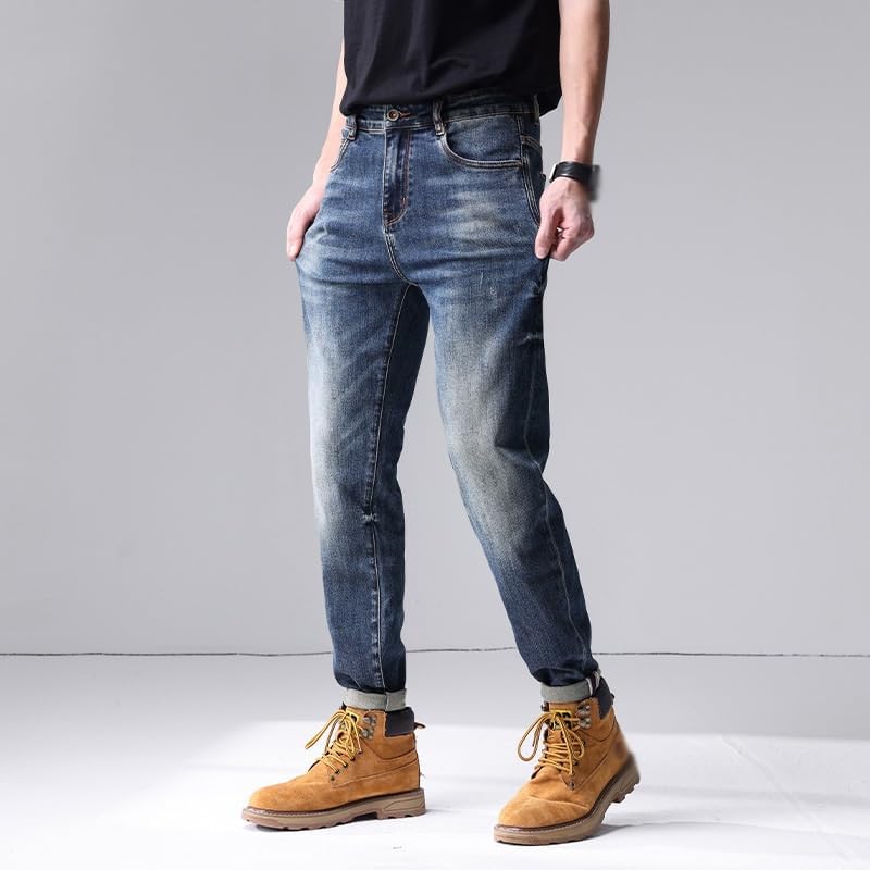 Jeans are Versatile in Spring and with Elastic Fit and Straight Leg Pants(38) Blue - Image 4