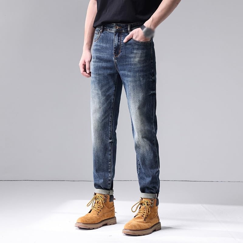 Jeans are Versatile in Spring and with Elastic Fit and Straight Leg Pants(40) Blue - Image 3