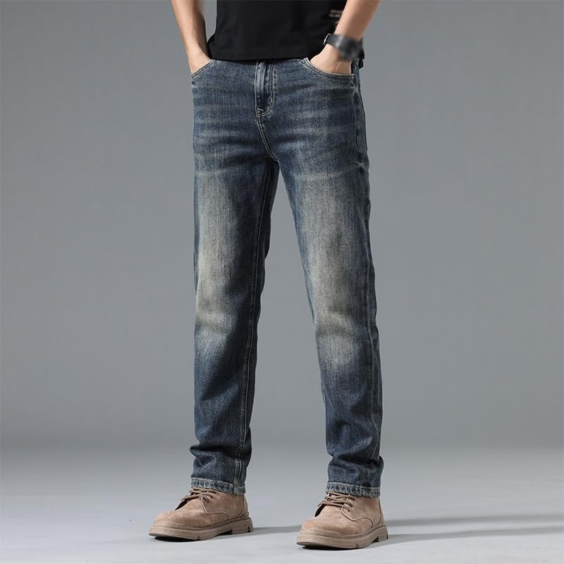 Jeans Slim Fit Straight Leg Pants Versatile Retro Casual Long Pants(34) Blue - Image 2