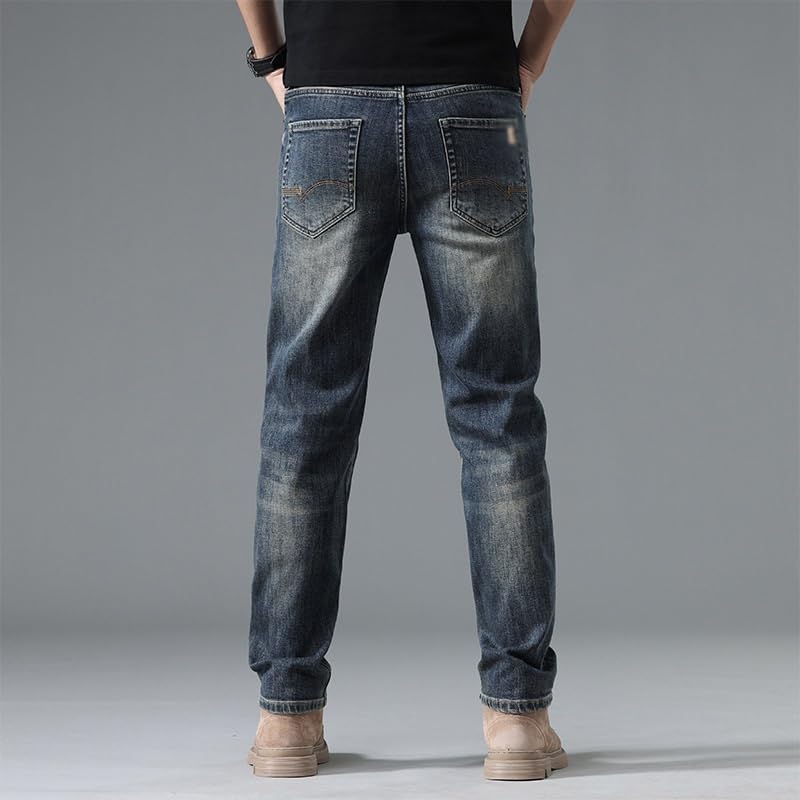 Jeans Slim Fit Straight Leg Pants Versatile Retro Casual Long Pants(38) Blue - Image 3