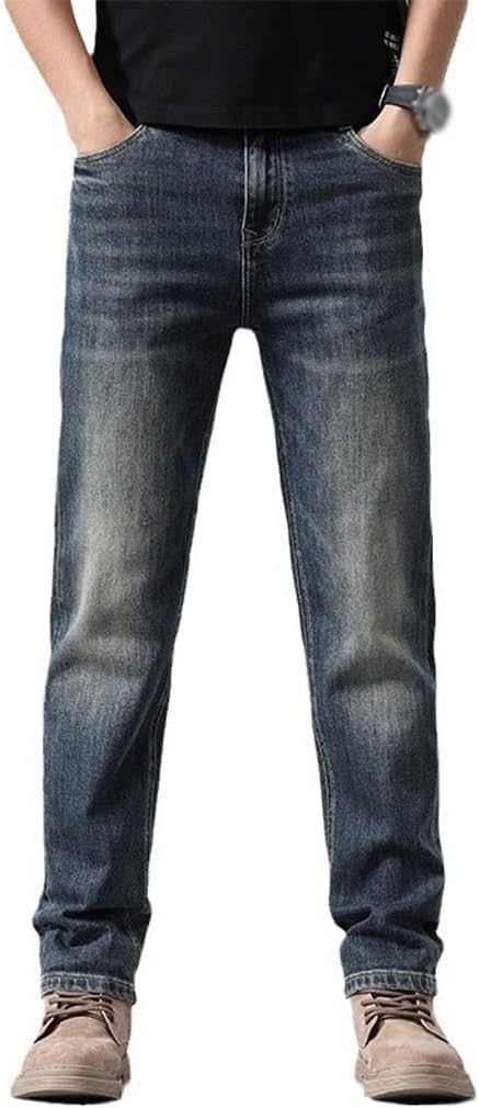 Jeans Slim Fit Straight Leg Pants Versatile Retro Casual Long Pants(41) Blue