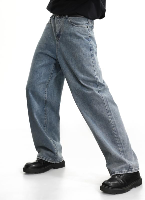 LOGEQI Mens Baggy Hip Hop Jeans Wide Leg Streetwear Jeans Loose Fit Y2K Skater Denim Pants - Image 7