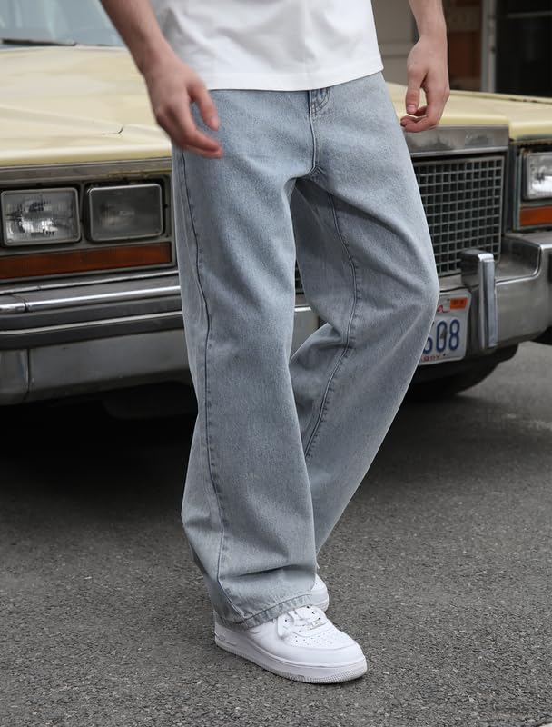 LOGEQI Mens Baggy Hip Hop Jeans Wide Leg Streetwear Jeans Loose Fit Y2K Skater Denim Pants - Image 2