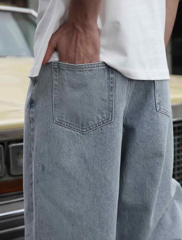 LOGEQI Mens Baggy Hip Hop Jeans Wide Leg Streetwear Jeans Loose Fit Y2K Skater Denim Pants - Image 5