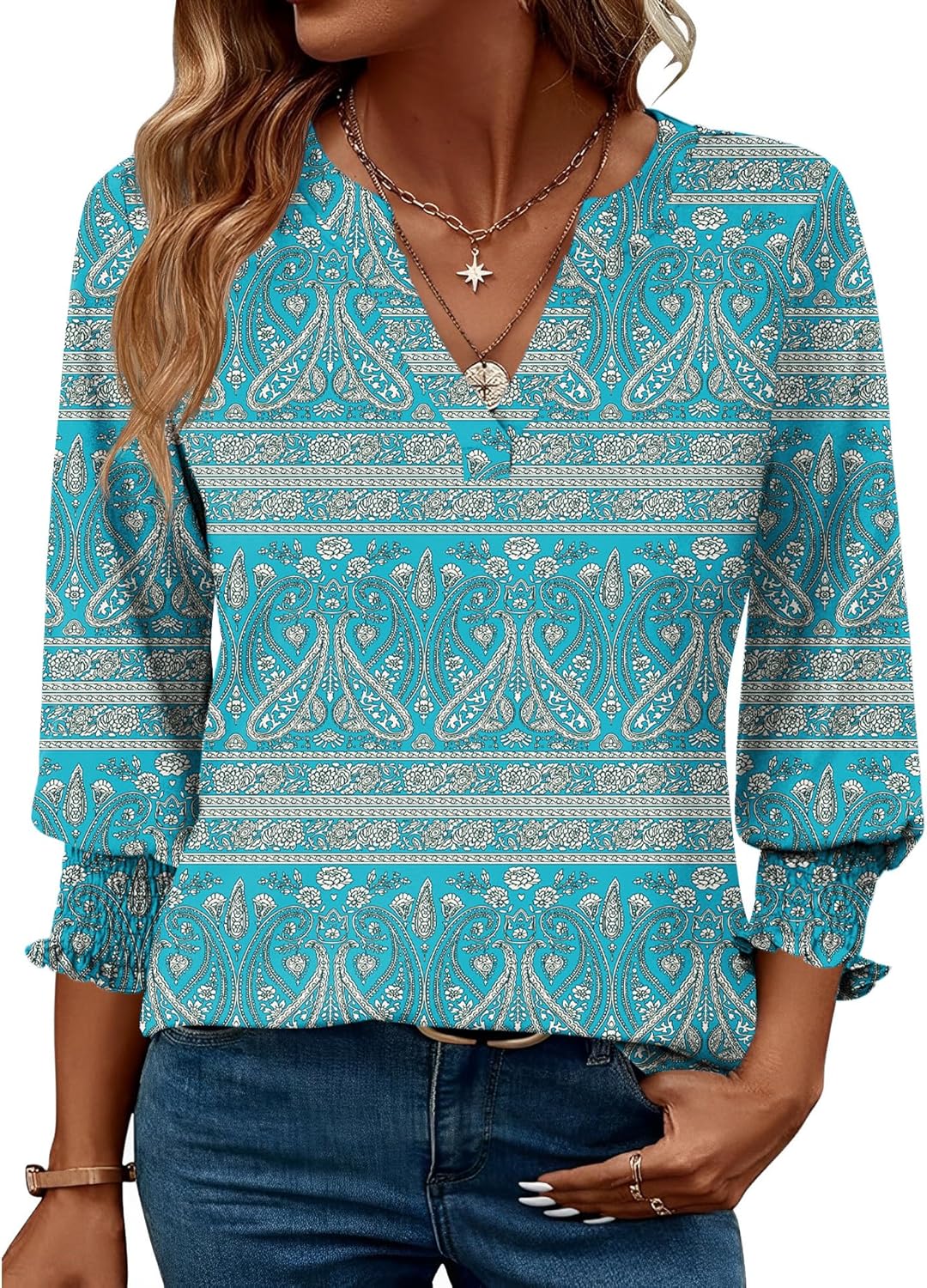 LOMON Women's 2025 Fashion Tops 3\/4 Length Sleeve Business Casual Blouses Summer Tees Shirts - Image 13