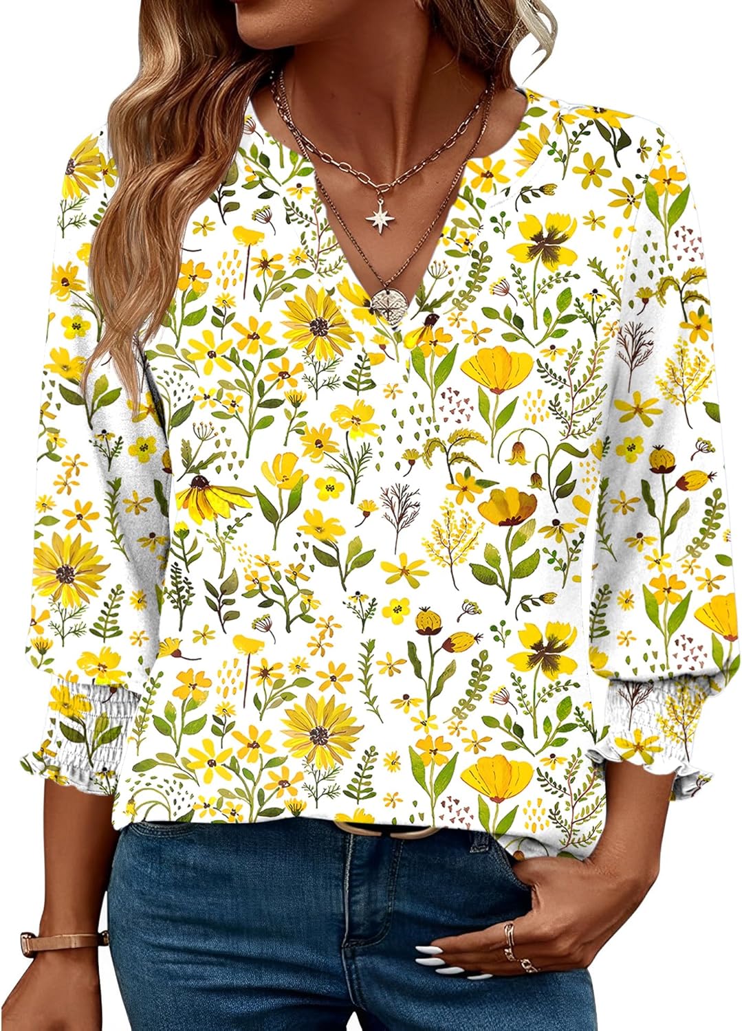 LOMON Women's 2025 Fashion Tops 3\/4 Length Sleeve Business Casual Blouses Summer Tees Shirts - Image 27