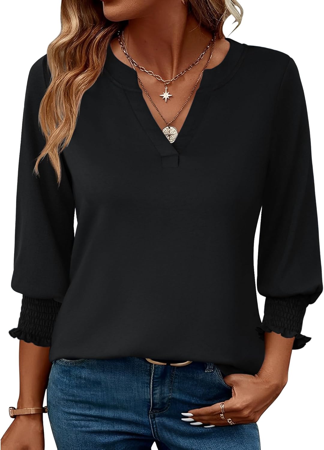 LOMON Women's 2025 Fashion Tops 3\/4 Length Sleeve Business Casual Blouses Summer Tees Shirts - Image 29