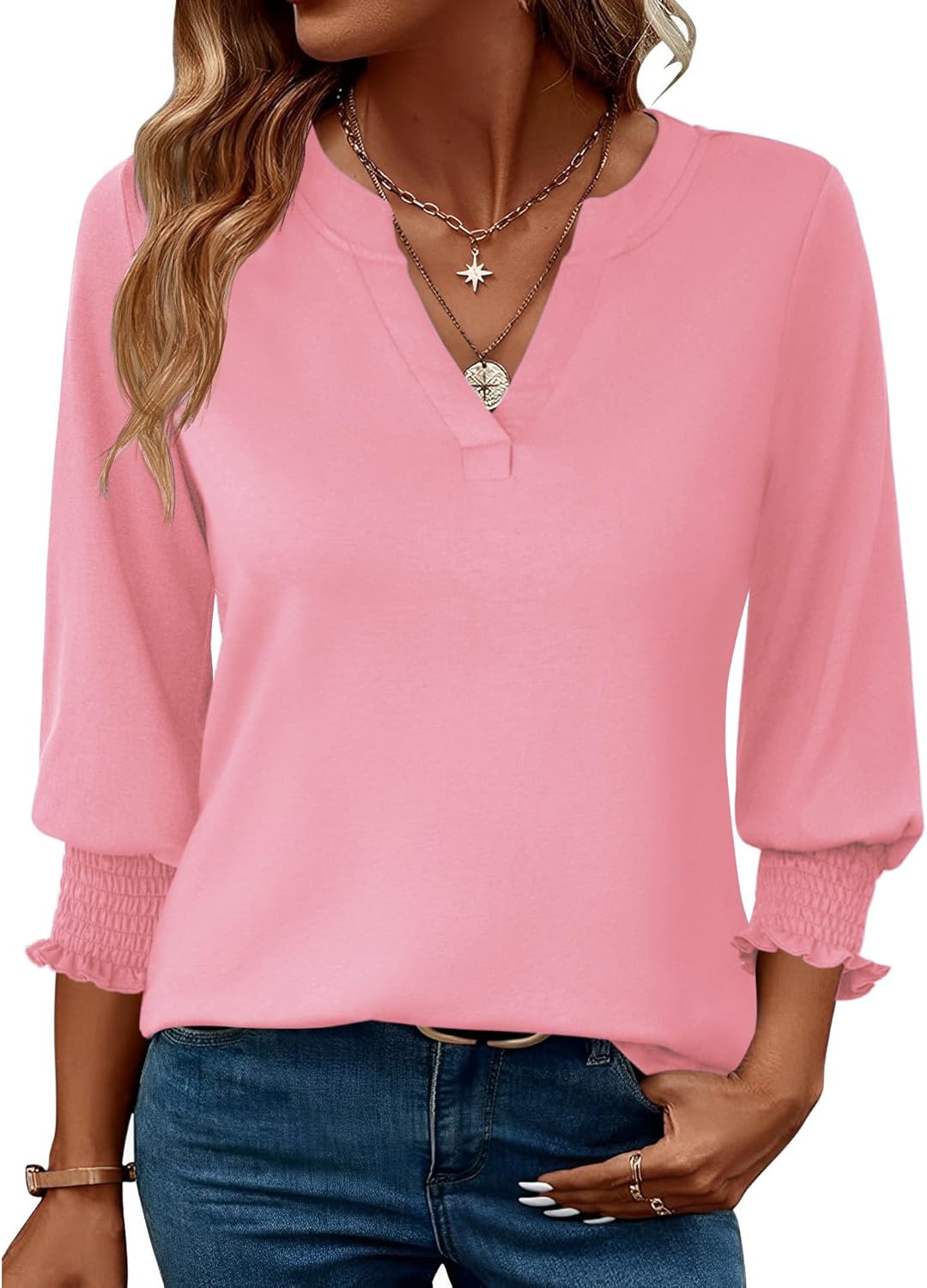 LOMON Women's 2025 Fashion Tops 3\/4 Length Sleeve Business Casual Blouses Summer Tees Shirts - Image 44