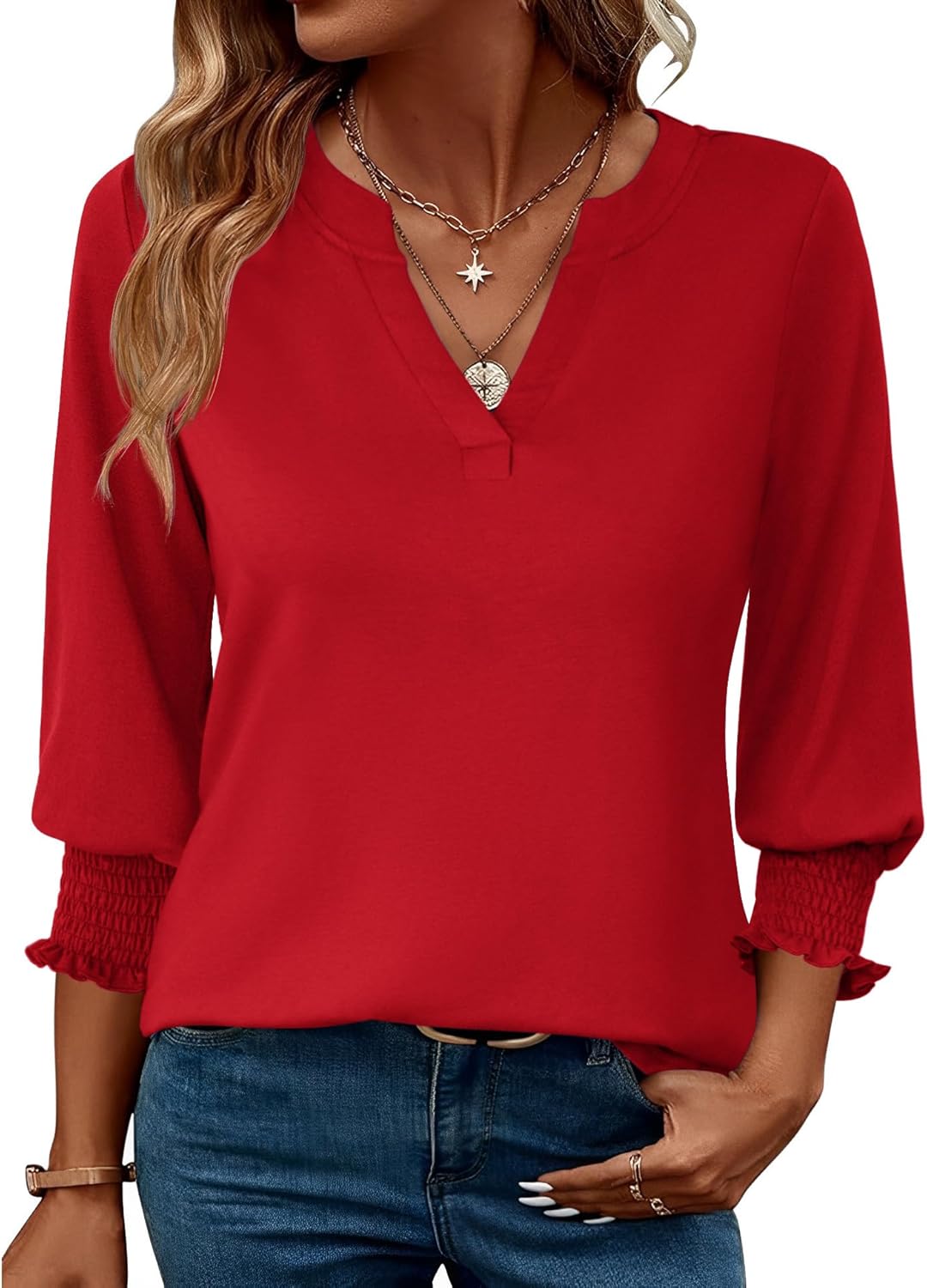 LOMON Women's 2025 Fashion Tops 3\/4 Length Sleeve Business Casual Blouses Summer Tees Shirts - Image 20