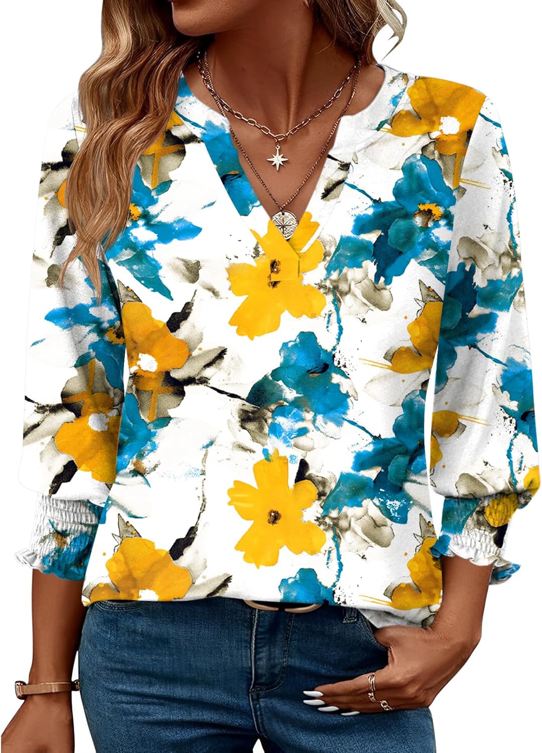 LOMON Women's 2025 Fashion Tops 3\/4 Length Sleeve Business Casual Blouses Summer Tees Shirts - Image 26