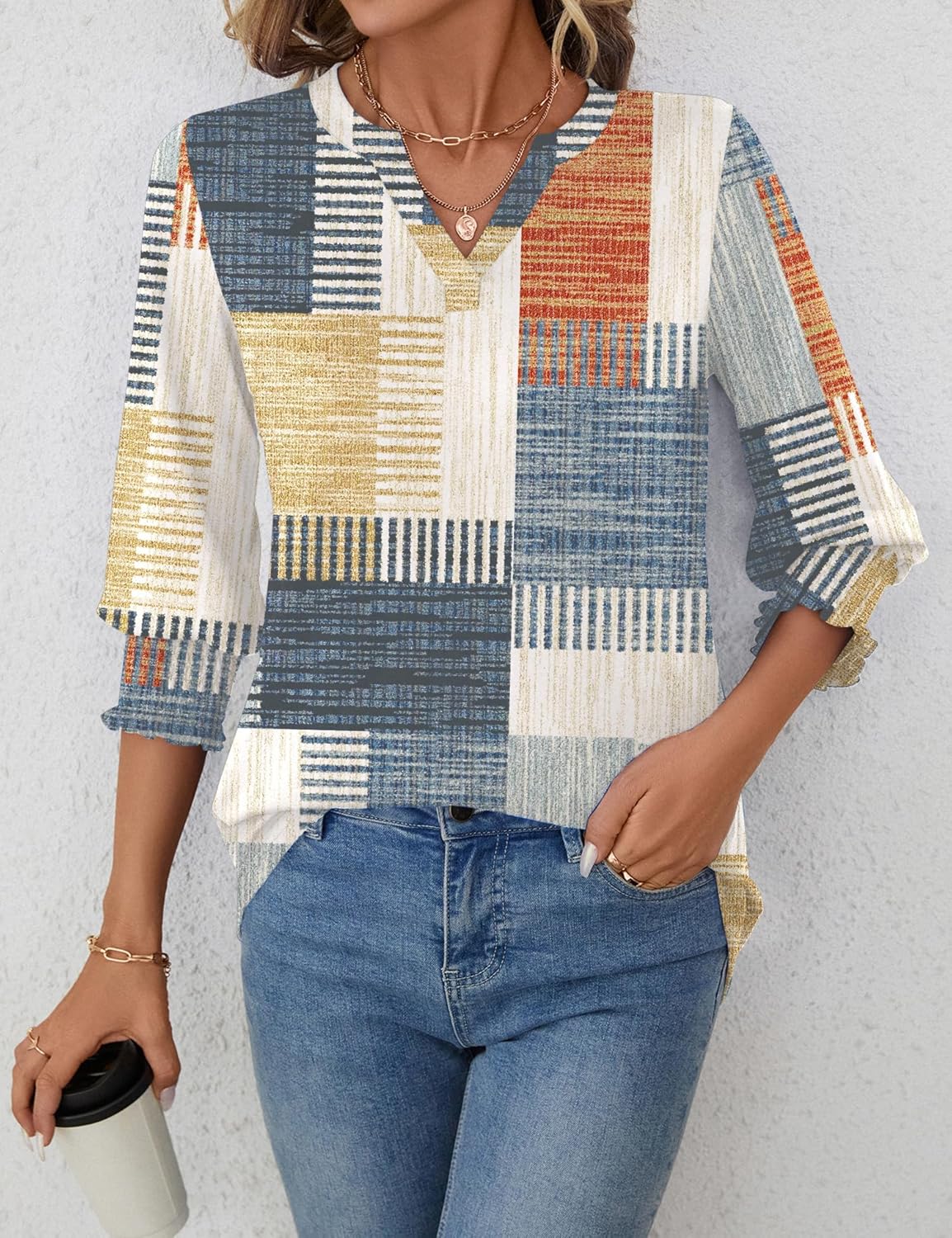 LOMON Women's 2025 Fashion Tops 3\/4 Length Sleeve Business Casual Blouses Summer Tees Shirts - Image 6