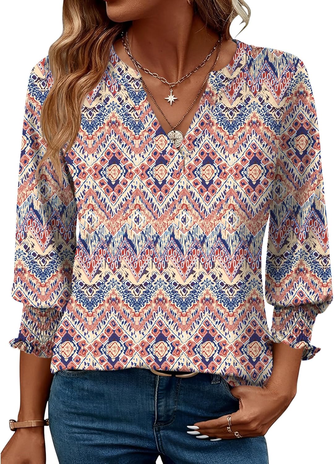 LOMON Women's 2025 Fashion Tops 3\/4 Length Sleeve Business Casual Blouses Summer Tees Shirts - Image 39