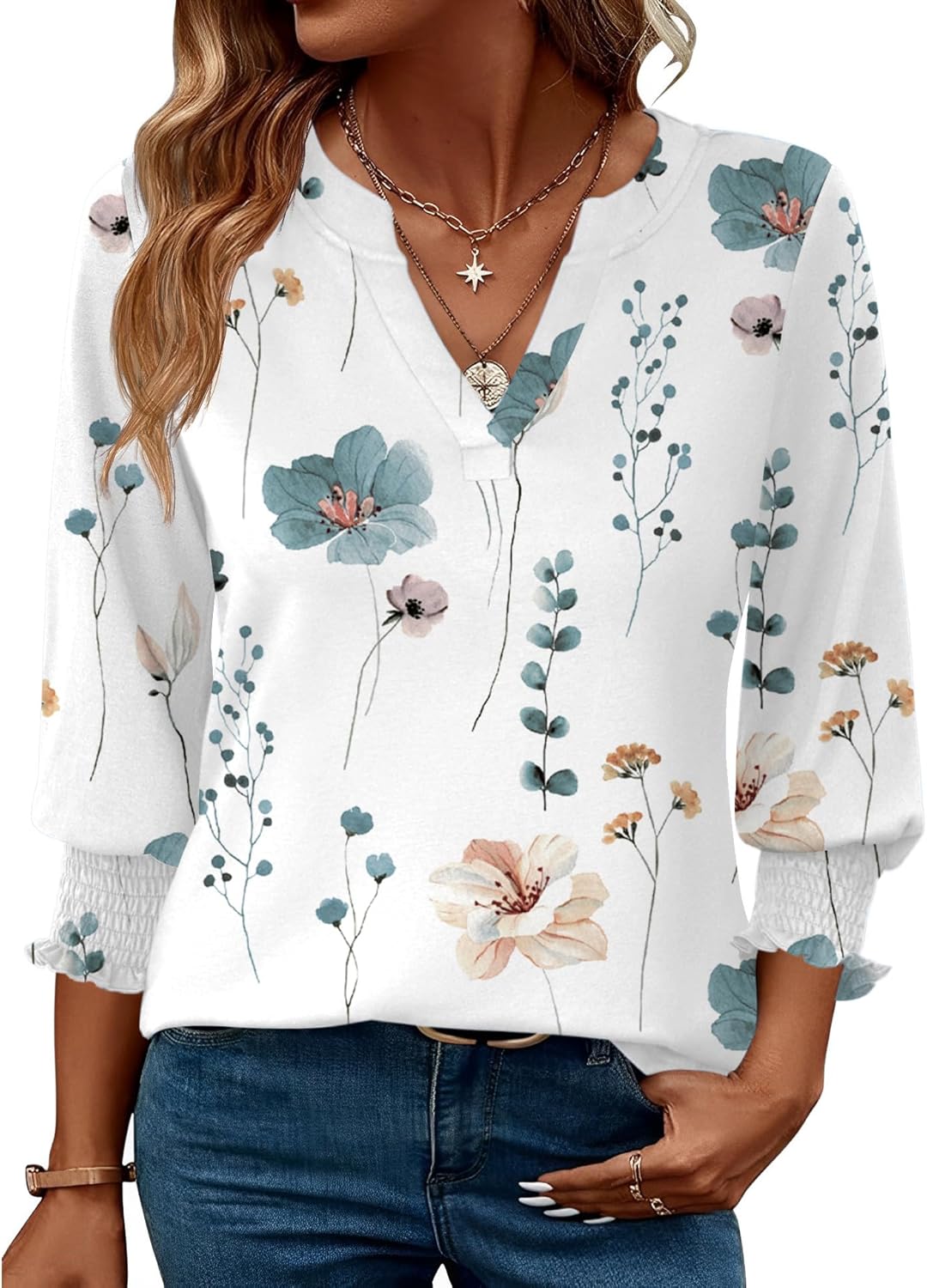 LOMON Women's 2025 Fashion Tops 3\/4 Length Sleeve Business Casual Blouses Summer Tees Shirts - Image 33