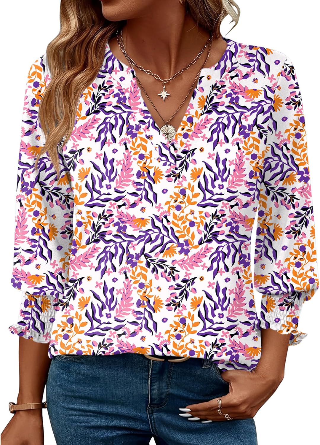 LOMON Women's 2025 Fashion Tops 3\/4 Length Sleeve Business Casual Blouses Summer Tees Shirts - Image 32