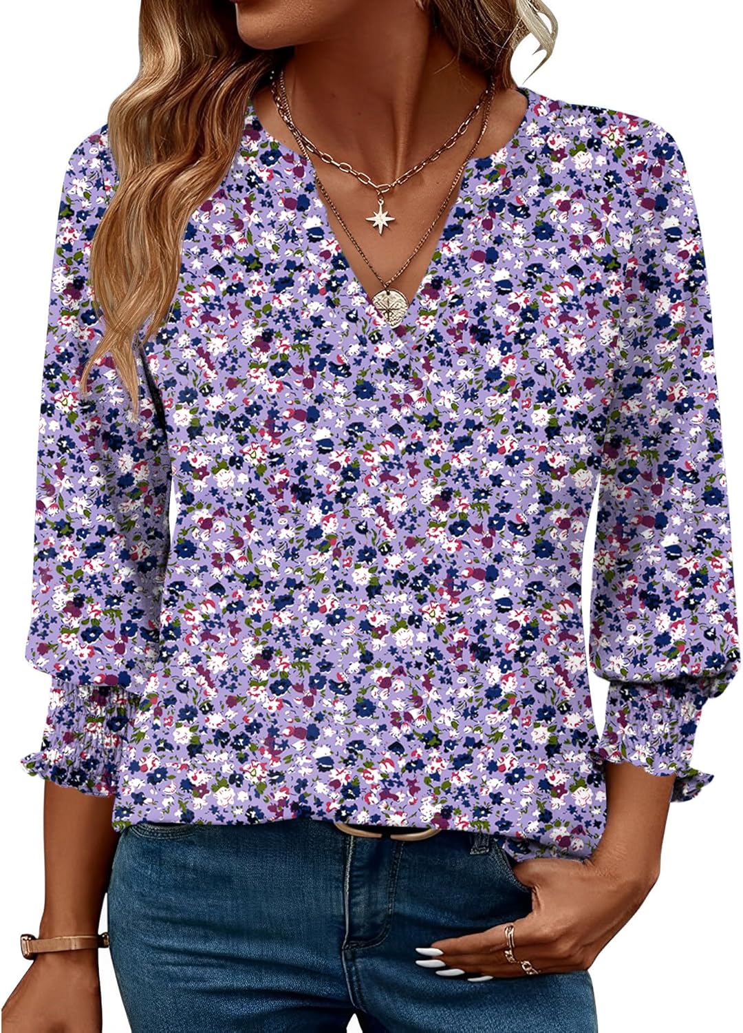 LOMON Women's 2025 Fashion Tops 3\/4 Length Sleeve Business Casual Blouses Summer Tees Shirts - Image 7