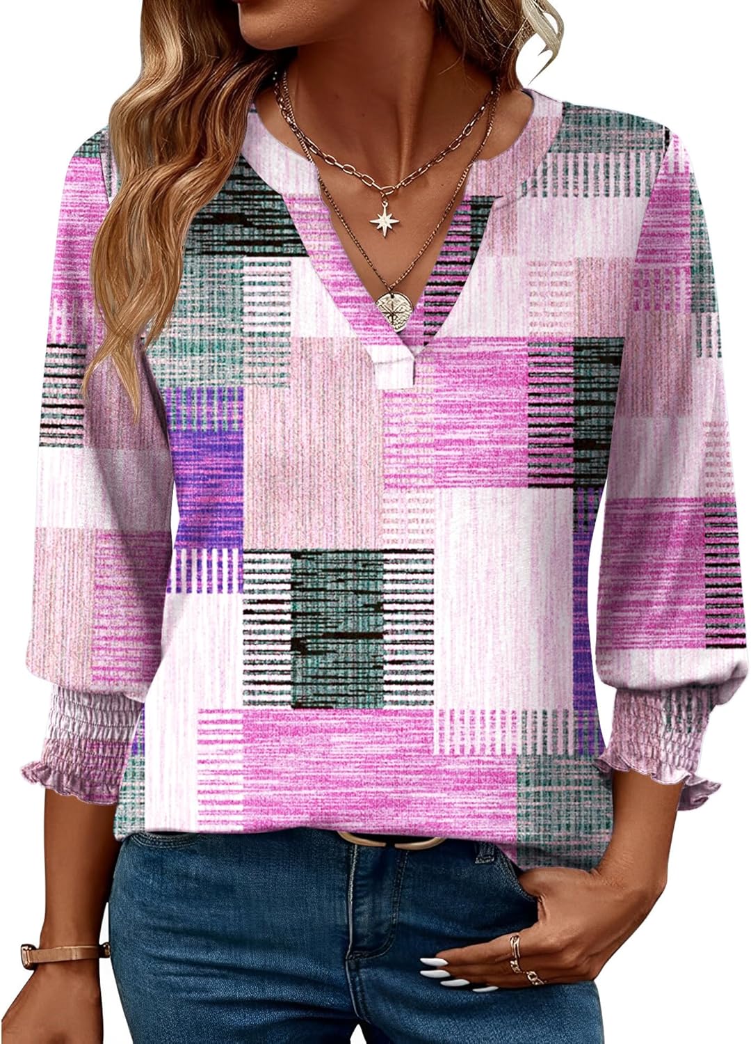 LOMON Women's 2025 Fashion Tops 3\/4 Length Sleeve Business Casual Blouses Summer Tees Shirts - Image 25