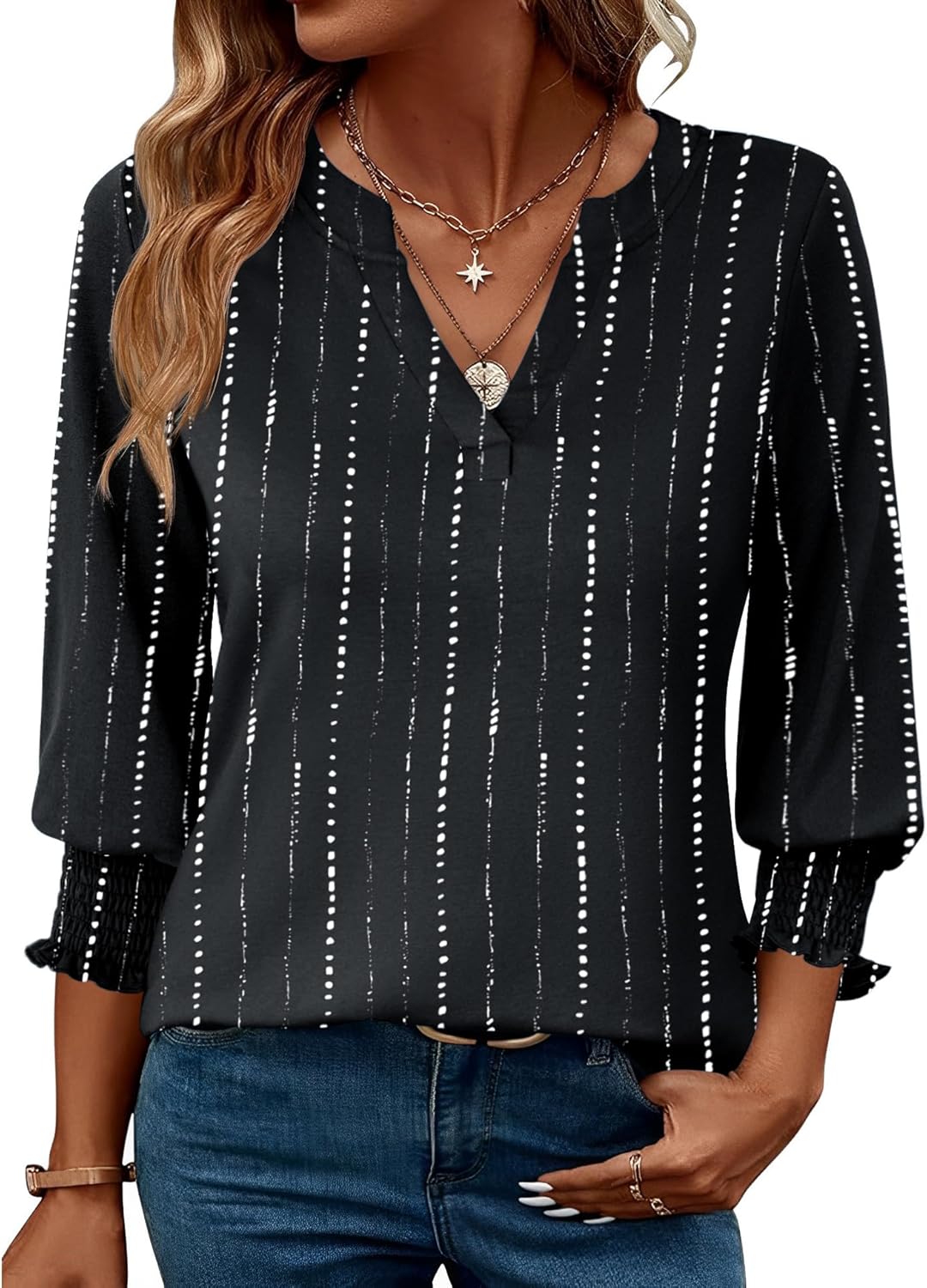 LOMON Women's 2025 Fashion Tops 3\/4 Length Sleeve Business Casual Blouses Summer Tees Shirts - Image 46