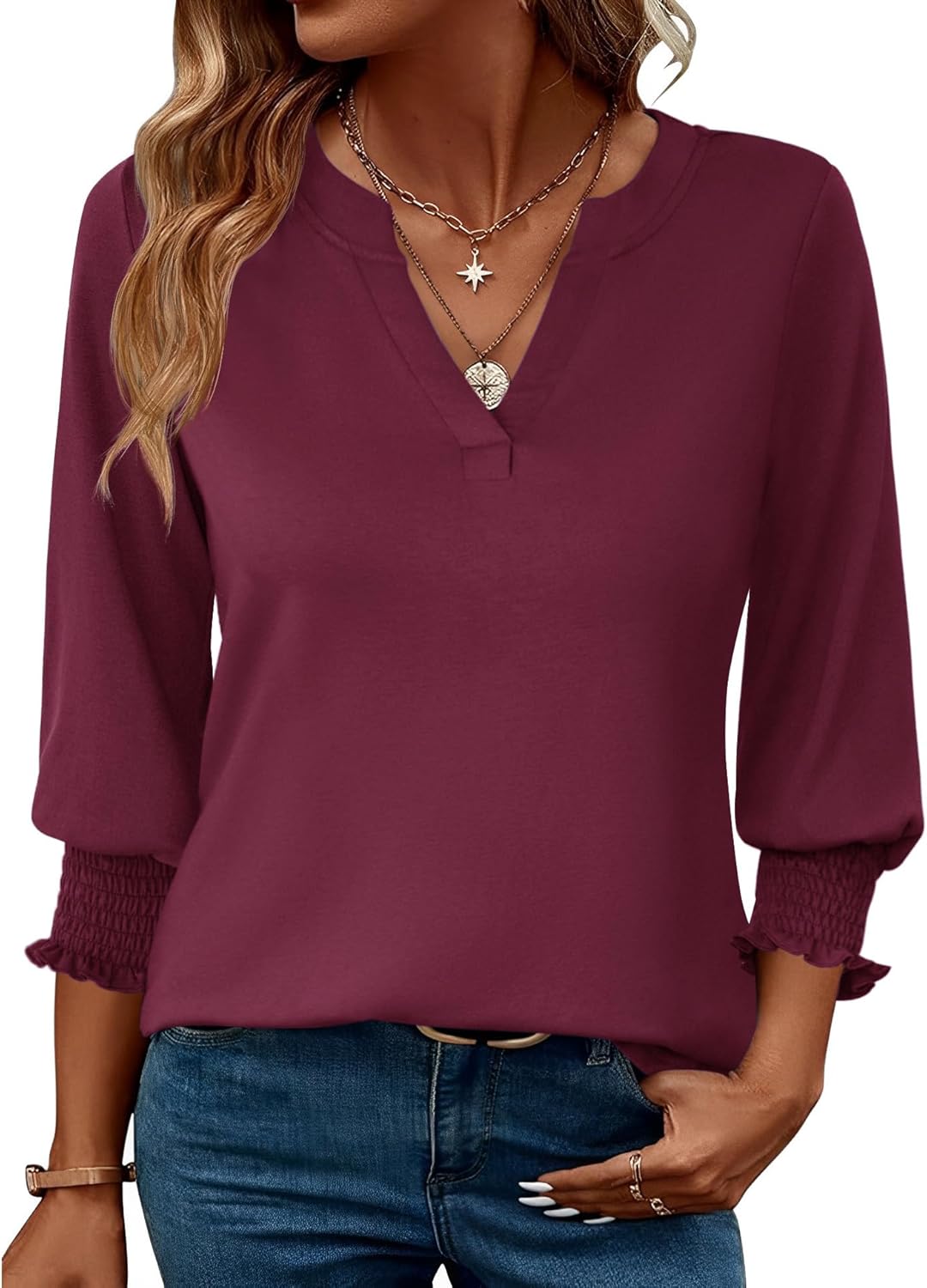 LOMON Women's 2025 Fashion Tops 3\/4 Length Sleeve Business Casual Blouses Summer Tees Shirts - Image 41