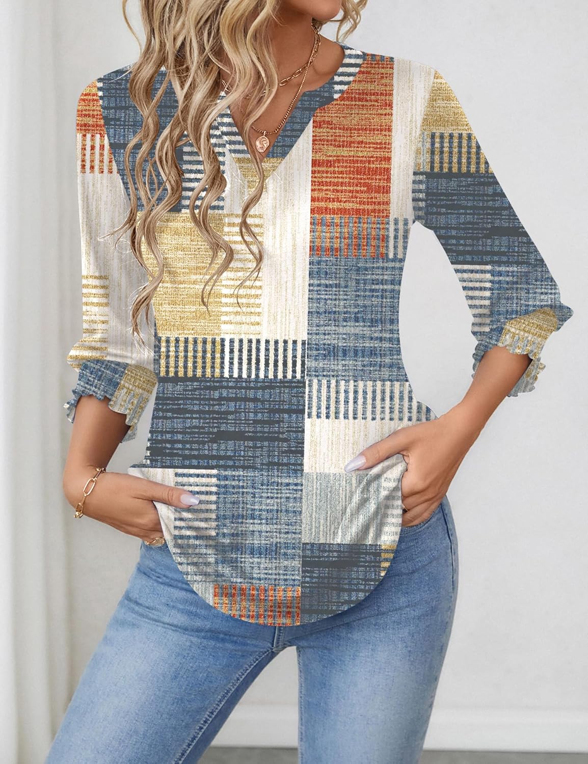 LOMON Women's 2025 Fashion Tops 3\/4 Length Sleeve Business Casual Blouses Summer Tees Shirts - Image 3