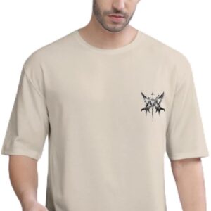 Men Printed Round Neck Oversized T-Shirts Beige Half Sleeve