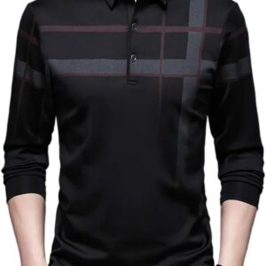 Men Spring Autumn Long Sleeve T-Shirt Casual Slim Fit Turn Down Collar Graphic Print Soft Comfortable Breathable Top