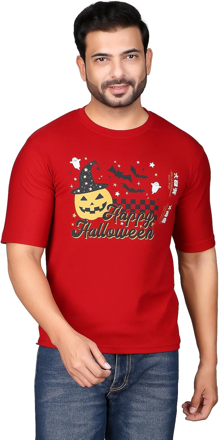 Men\u2019s Red Halloween Graphic T-Shirt \u2013 Halloweentown Pumpkin Print \u2013 Casual Round Neck Half Sleeve Cotton Tee - Image 9