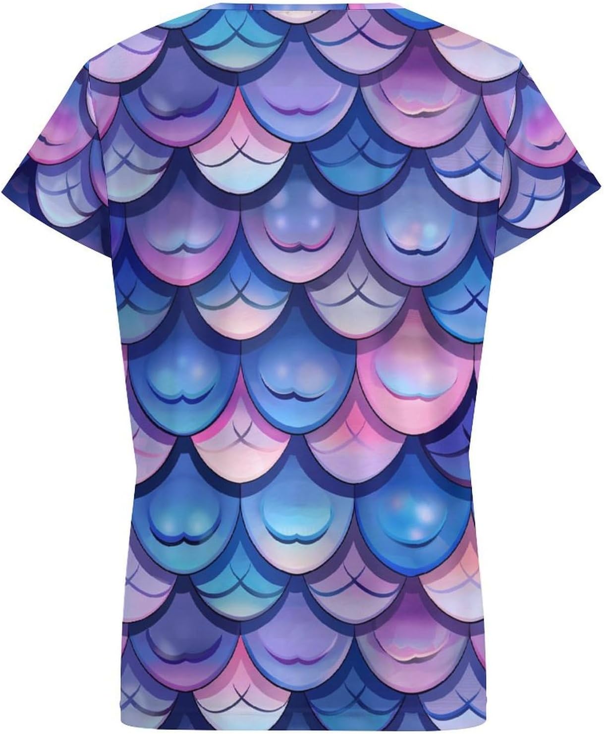 Mermaid Fish Scale Print Womens V Neck Short Sleeve T Shirts Summer Tops Tees Fashion Outfits Clothes - Image 4