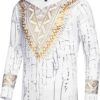 Pacinoble Mens African Dashiki Shirt Metallic Floral Printed Slim Fit Long Sleeve V Neck Shirts Blouse