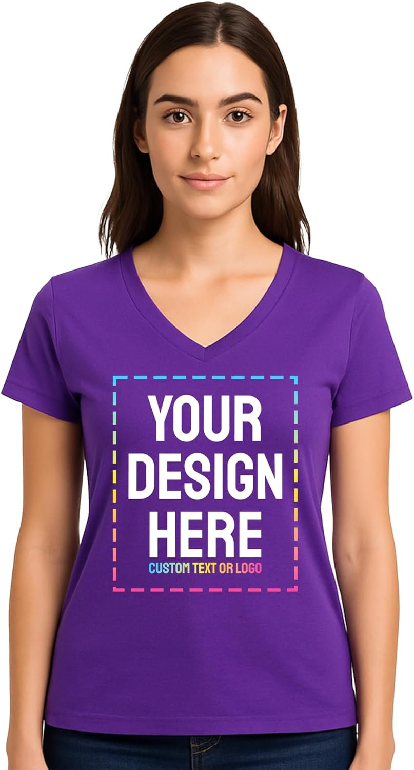 Personalized Women's V-Neck T-Shirt \u2013 Custom Image & Text, Design Your Own Front & Back Print, Customizable Tee Gift - Image 10