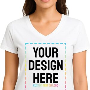 Personalized Women's V-Neck T-Shirt \u2013 Custom Image & Text, Design Your Own Front & Back Print, Customizable Tee Gift