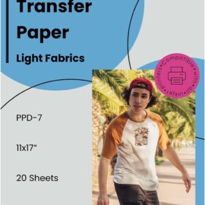 PPD 20 Sheets 11x17" - Inkjet Iron-on Heat Transfer Paper for White & Light Fabric and T-Shirts - Premium - PPD-7-20