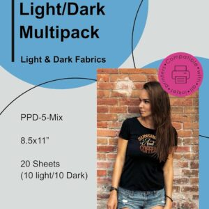 PPD 20 Sheets 8.5x11 - Inkjet Iron-on Heat Transfer Paper for Mixed Light & Dark Fabric and T-Shirts - Premium - PPD-5-MIX-20