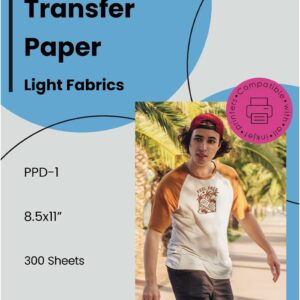 PPD 300 Sheets 8.5x11\u201D - Inkjet Iron-on Heat Transfer Paper for White & Light Fabric and T-Shirts - Premium - PPD-1-300