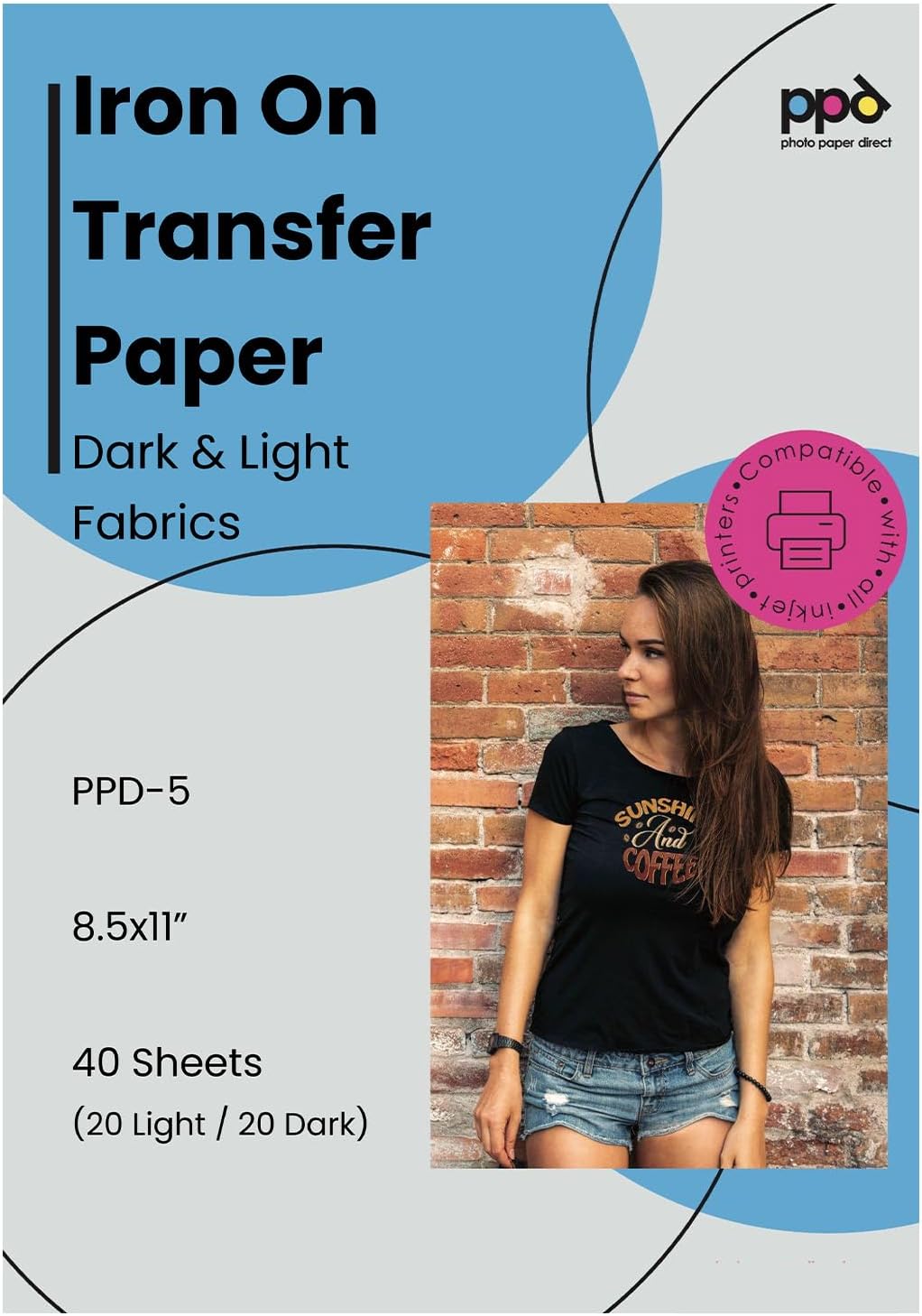 PPD 40 Sheets 8.5x11\u201D - Inkjet Iron-on Heat Transfer Paper for White & Light Fabric and T-Shirts - Premium - PPD-1-40 - Image 11