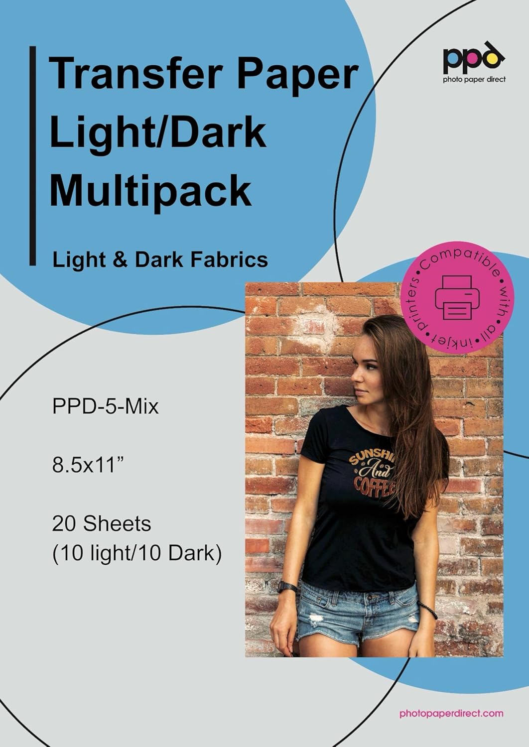 PPD 5 Sheets 8.5x11" - Inkjet Iron-on Heat Transfer Paper for Black & Dark Fabric and T-Shirts - Premium - PPD-4-5 - Image 11