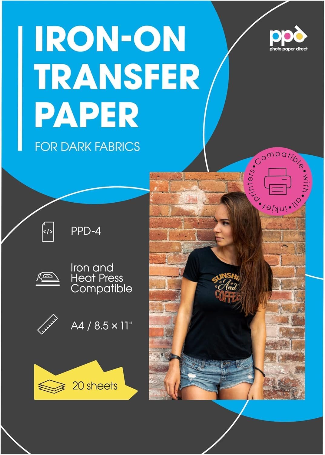 PPD 50 Sheets 8.5x11" - Inkjet Iron-on Heat Transfer Paper for Black & Dark Fabric and T-Shirts - Premium - PPD-4-50 - Image 9