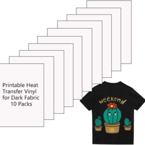 Printable Heat Transfer Vinyl Paper Inkjet Printer Iron on HTV for Dark Fabrics or T-shirts, A4 Size Pack of 10